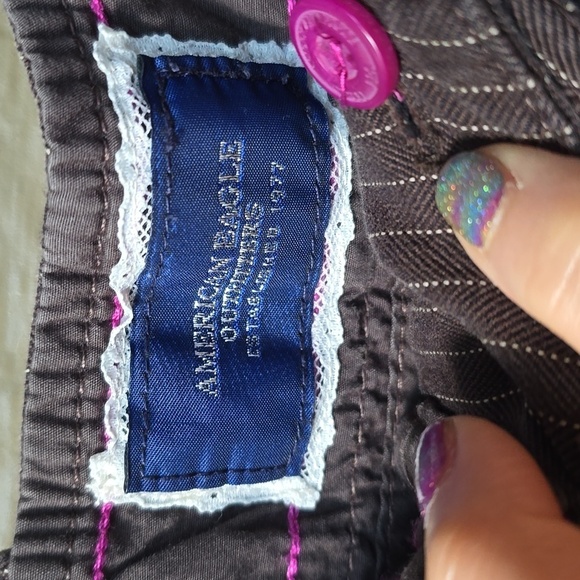 American Eagle VTG y2k 2000s brown pinstripe wide leg pants 8 - Picture 7 of 14